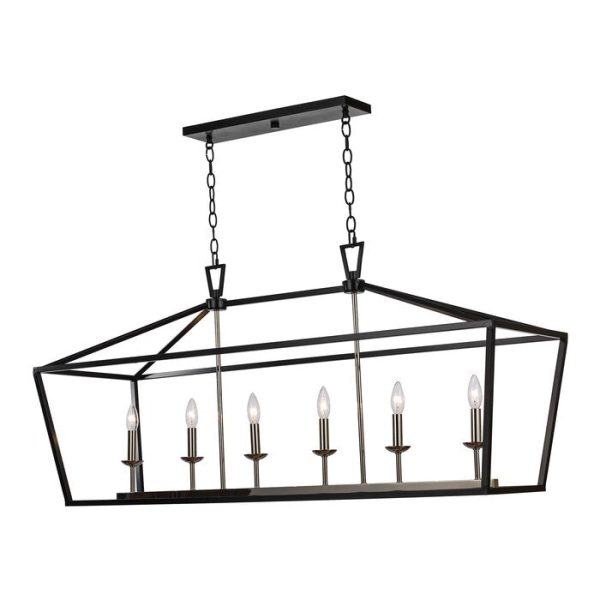 Polished Chrome Black Carmen 6-Light Kitchen Island Linear Pendant 1124CDR Hot on Sale